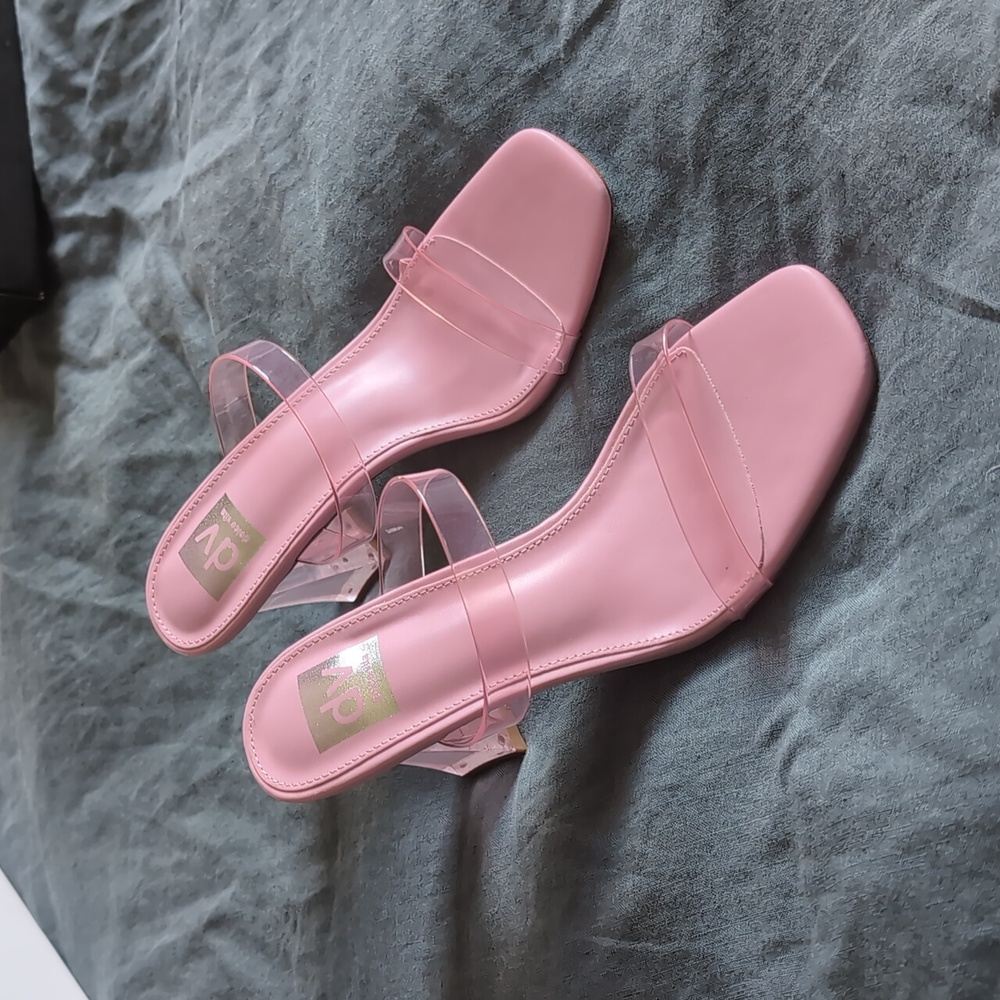 Women's Yorke Pink Blush Sheer Two-Band Square-Toe High-Heel Dress Sandals US 8